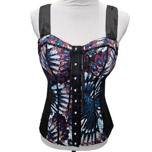 Vintage Y2K Bustier Corset Style Top Black Satin Size Large